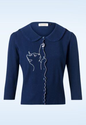 Cat Scallop Collar cardigan in nachtblauw