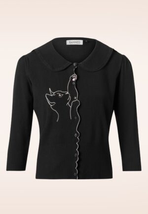 Cat Scallop Collar cardigan in zwart