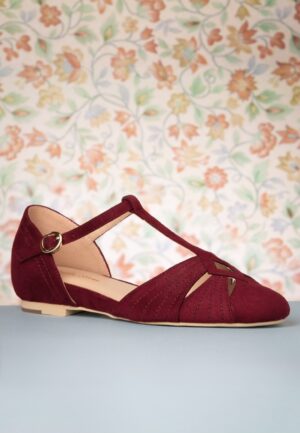 London t-strap flats in wijnrood