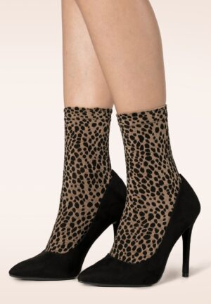 Punti Leopard sokjes in zwart en camel