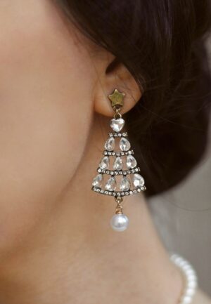 Glamorous Christmas Tree oorbellen in antiek goud
