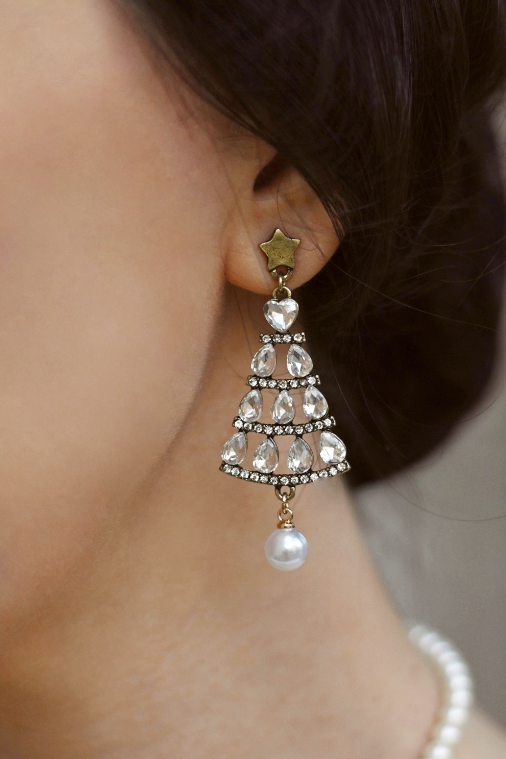 Glamorous Christmas Tree oorbellen in antiek goud