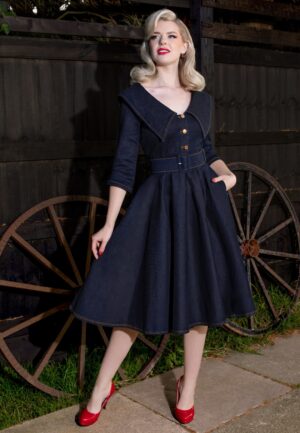 Topvintage exclusive ~ Loretta Lynn swing jurk in donker denim