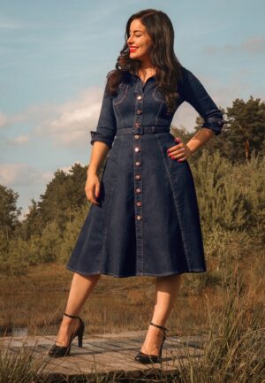 Topvintage exclusive ~ Gloria swing jurk in blauw