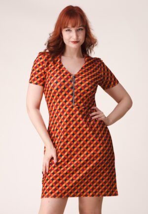 Topvintage exclusive ~ Daisy Geo Retro jurk in oranje en zwart