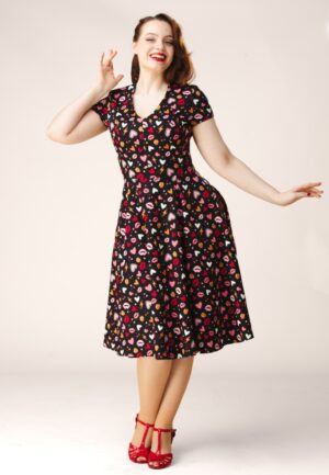 Topvintage exclusive ~ Heartsy swing jurk in zwart