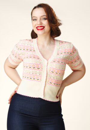 Topvintage exclusive ~ Lily Flower vest in crème en roze