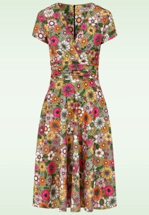 Topvintage exclusive ~ Esmeralda Flower swing jurk in groen