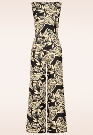 Topvintage exclusive ~ Tori Tropical Leaves jumpsuit in zwart