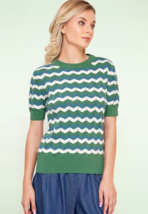 Gianna katoenen zigzag gebreide top in groen en multi