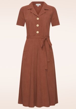 Revers Linen midi jurk in terracotta