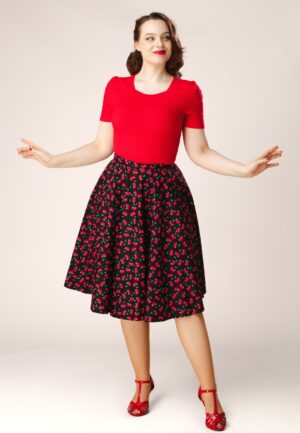Topvintage exclusive ~ Shelvia Cherry swing rok in zwart