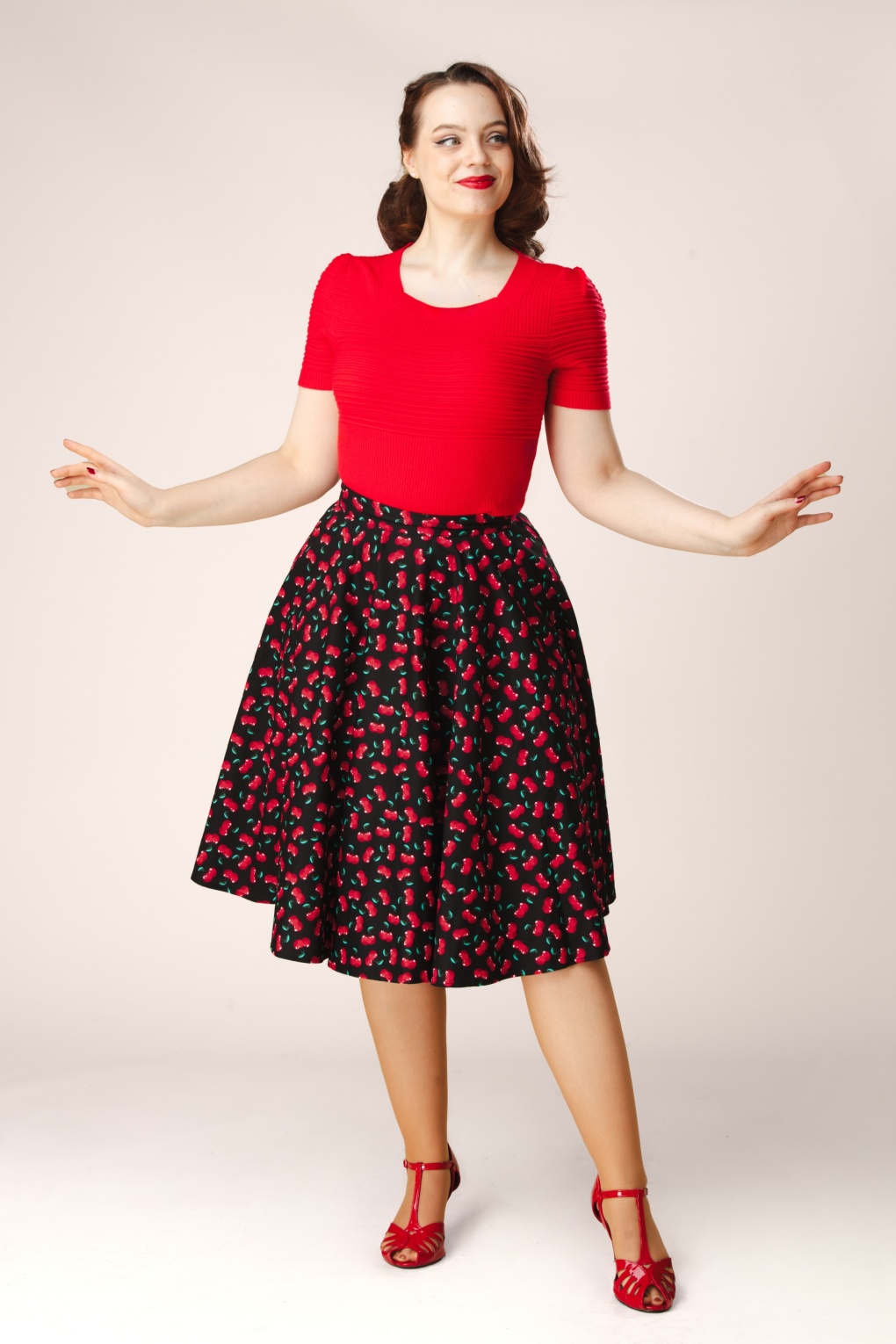 Topvintage exclusive ~ Shelvia Cherry swing rok in zwart