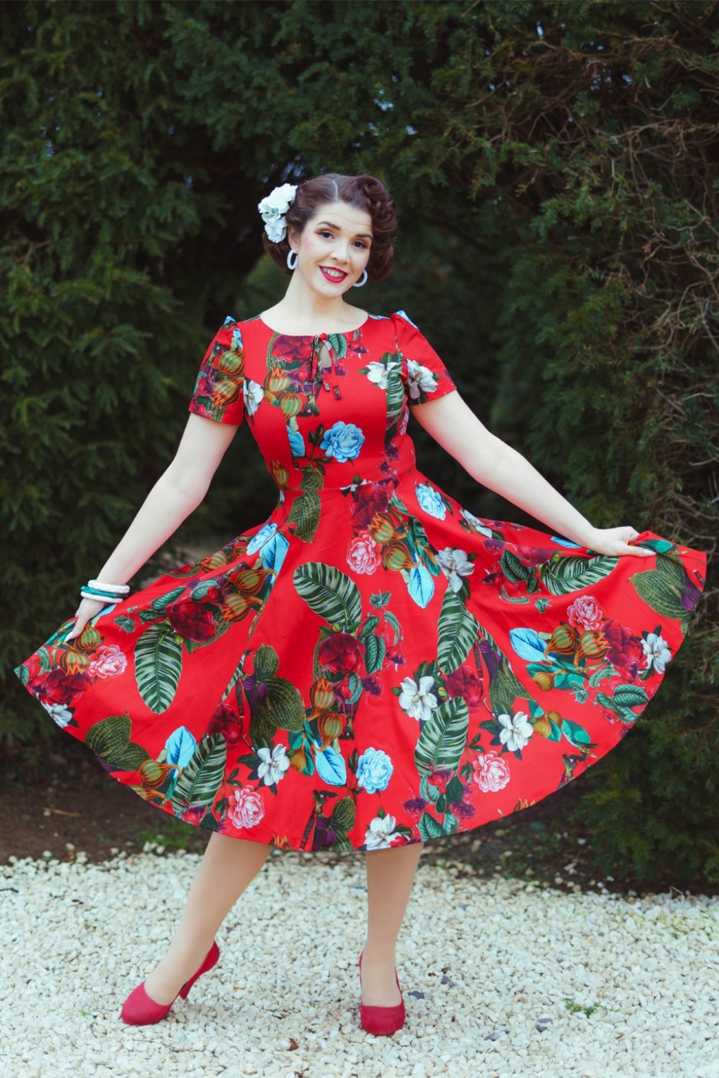 Scarlet Garden swing jurk in rood en multi
