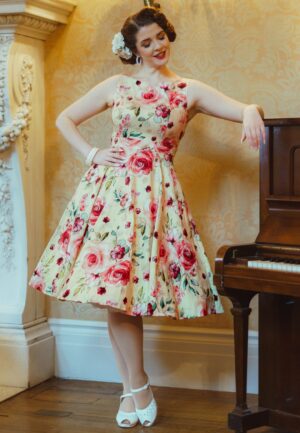 Johanna Rose swing jurk in geel en rood