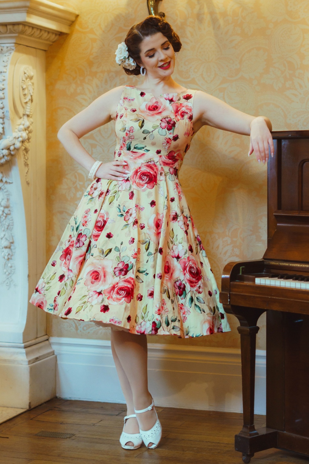 Johanna Rose swing jurk in geel en rood