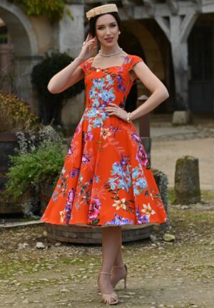 Tangerine Blossom swing jurk in oranje