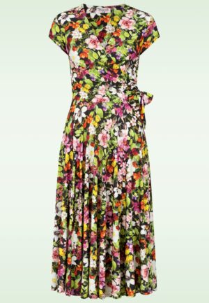 Topvintage exclusive ~ Layla Floral Cross Over jurk in zwart en multi