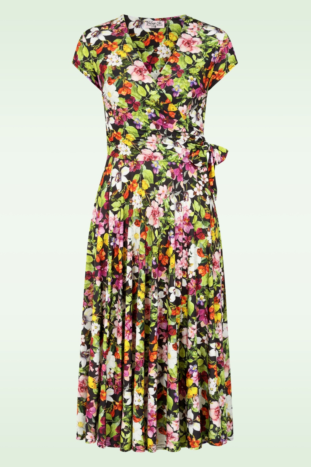Topvintage exclusive ~ Layla Floral Cross Over jurk in zwart en multi