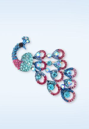 Sparkly Peacock broche in blauw en roze