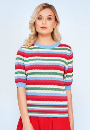 Milla katoenen gestreepte gebreide top in rood en multi