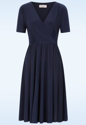 Topvintage exclusive ~ Marina slinky swing jurk in marineblauw