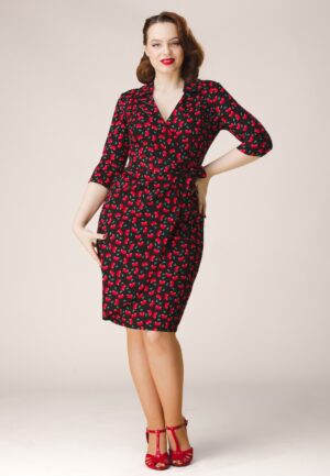 Topvintage exclusive ~ Amour Cherry pencil jurk in zwart