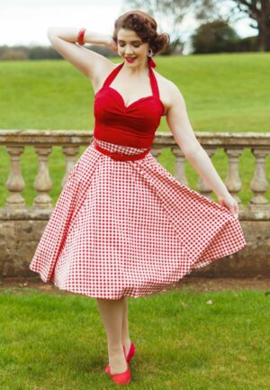 Daisy Gingham swing rok in rood en wit