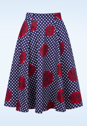 Topvintage exclusive - Dotty Rose swing rok in marineblauw