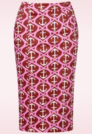 Topvintage exclusive - Anchor Muse pencil rok in rood en roze