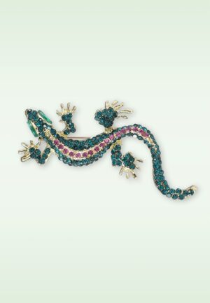 Sparkly Lizard broche in teal