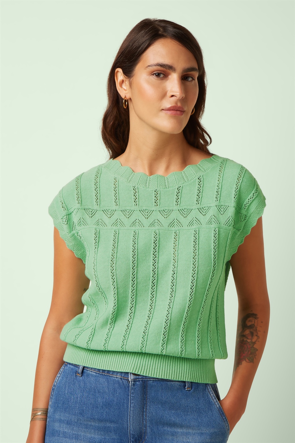 Liora Rocky Ajour top in minty meadow