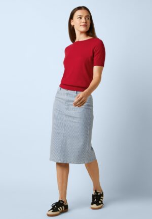 Prisca Corner Stripe rok in denim blauw