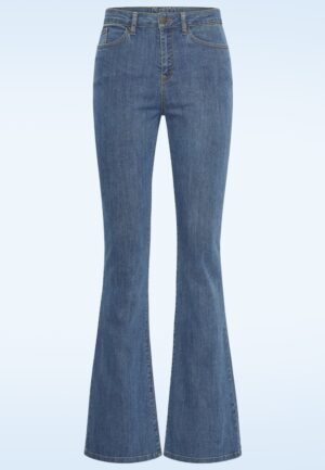 Dora katoenen flared jeans in gewassen middenblauw