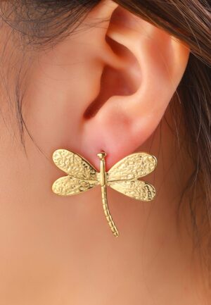 Big Dragonfly stud oorbellen in goud