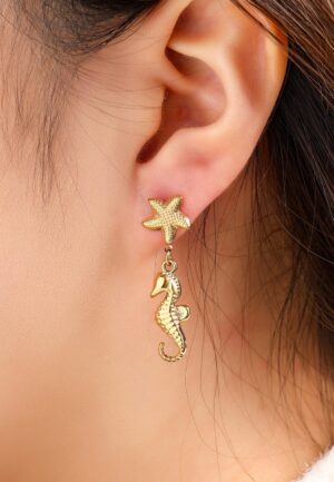 Seahorse Starfish oorbellen in goud