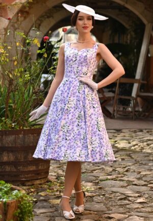 Violet Whisper swing jurk in wit en paars