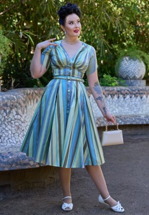 Estee Aquan gestreepte swing jurk in aqua