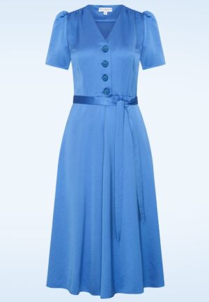 Magnolia Essenza Satin midi jurk in azuur