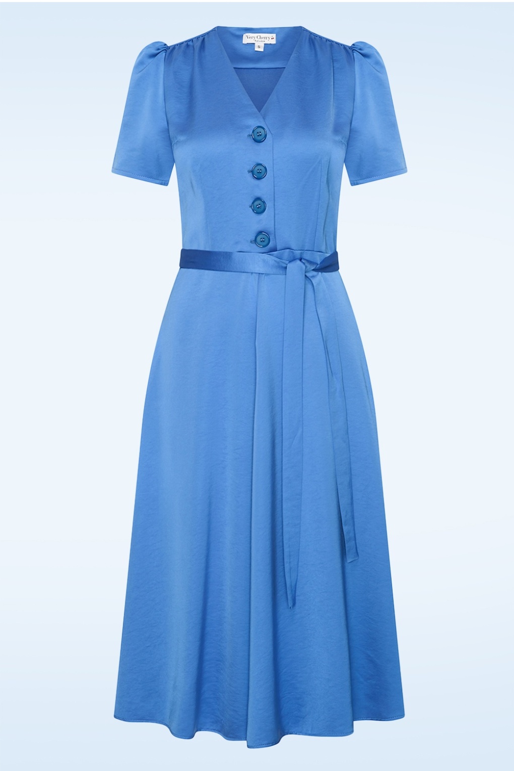 Magnolia Essenza Satin midi jurk in azuur