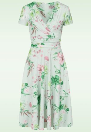 Topvintage exclusive ~ Esmeralda Flower swing jurk in zachtgroen