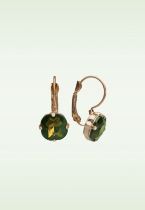 Cushion Cut oorbellen in olijfgroen