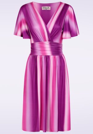 Topvintage exclusive ~ Sadie Faded Stripes swing jurk in paars