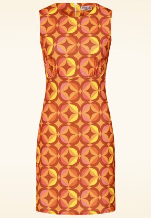 Topvintage exclusive ~ Betty geometrische jurk in oranje en geel