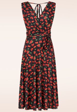 Topvintage exclusive ~ Jane cherry swing jurk in zwart en rood