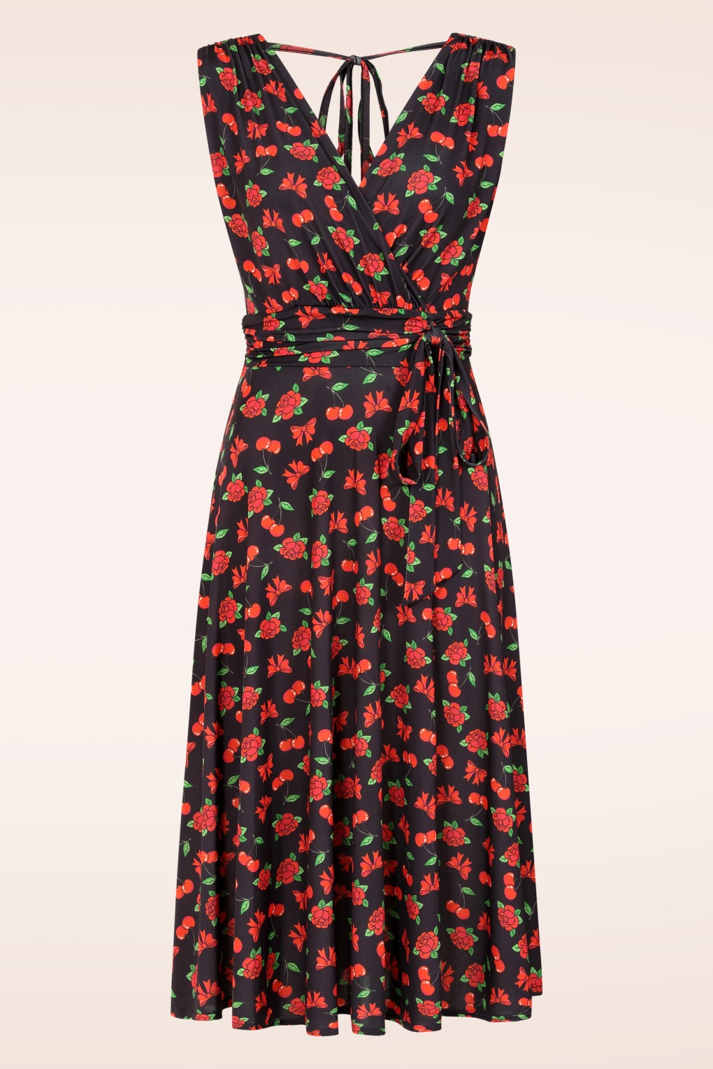 Topvintage exclusive ~ Jane cherry swing jurk in zwart en rood