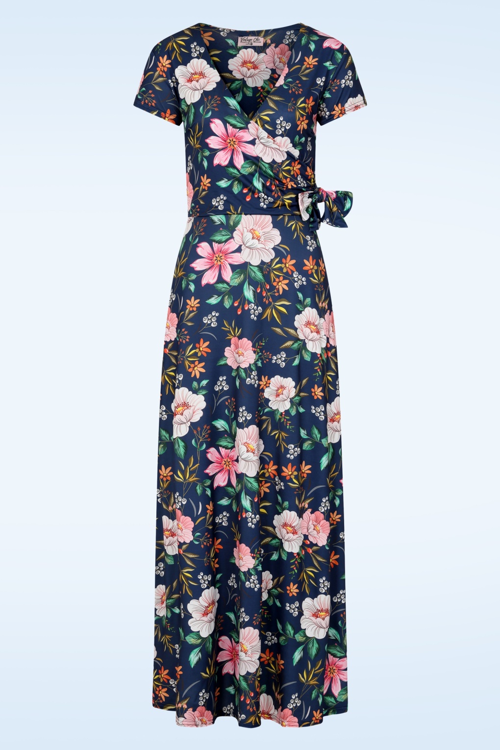 Topvintage exclusive ~ Lori Floral Cross Over maxi jurk in navy en multi