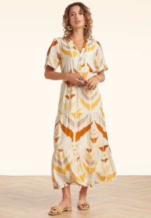 Mila maxi jurk in crème en geel