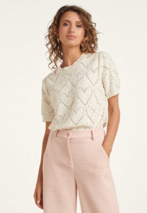Sweetheart Sparkle gebreide top in gebroken wit