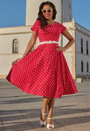 Shanna Rose polka dot swing jurk in rood en wit